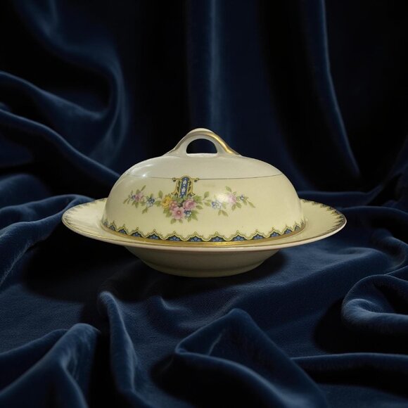 Vintage Covered Butter Dish – Noritake Japan Romeo, Cottagecore Blue Gold China, - Picture 7 of 9